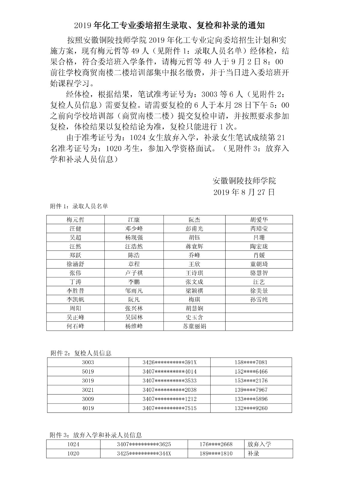 2019年化工专业委培招生录取、复检和补录的通知-1.jpg 2019年化工专业委培招生录取、复检和补录的通知-1.jpg